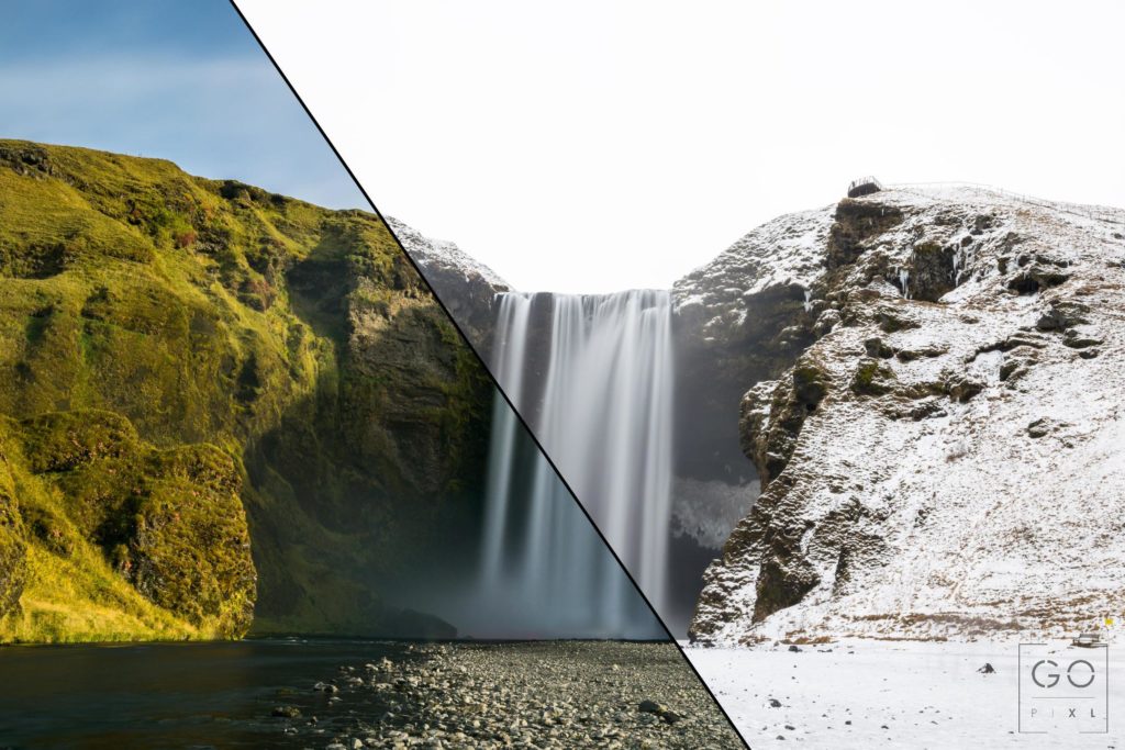 Skogafoss Summer vs. Winter